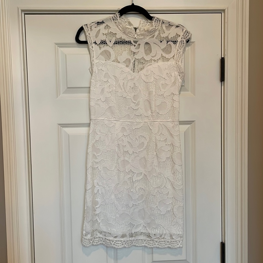 White Lace Knee Length Dress
